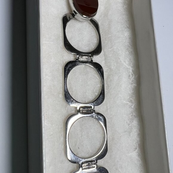 Vintage Italian Sterling Silver Open Link Bracelet w/ Carnelian Clasp – ST. SILV - Picture 4 of 12